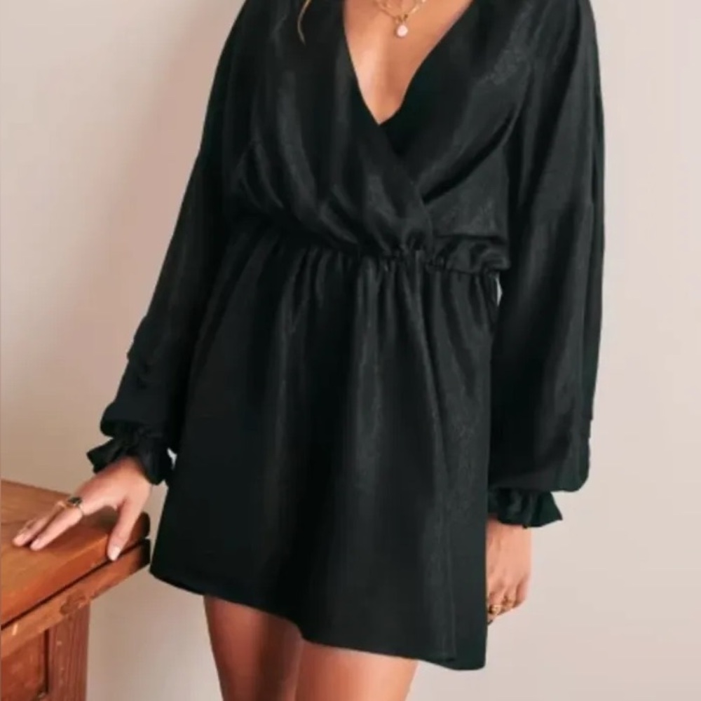 Sezane Black Long Sleeve Dress